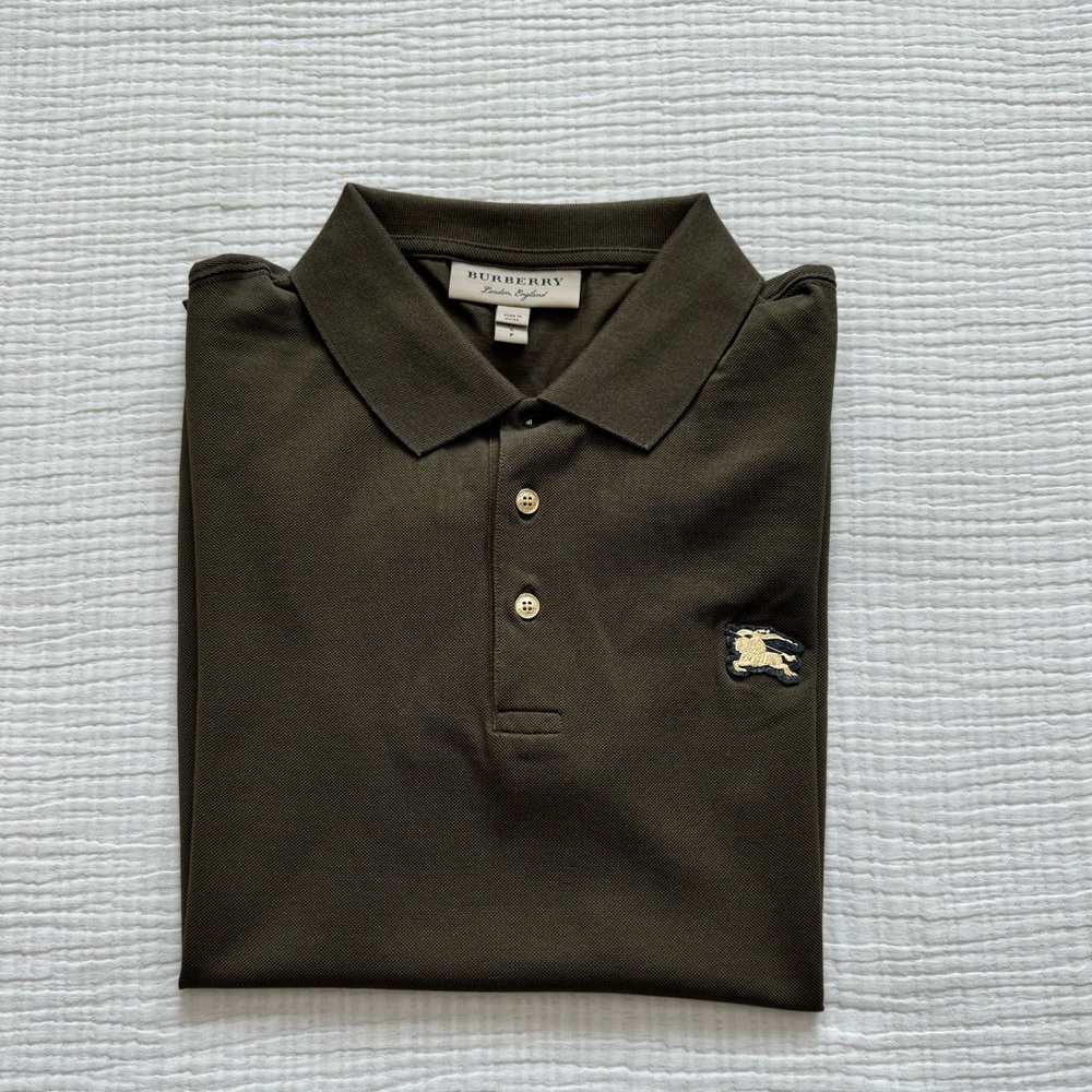 Burberry Eddie Cotton Classic Polo Shirt Olive Small